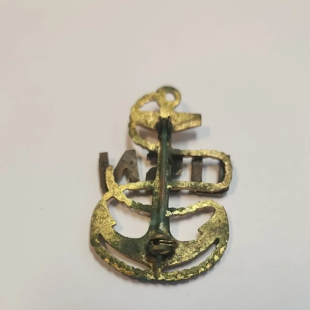 Gold and Silver USN Anchor Pin Brooch United States Navy Vintage